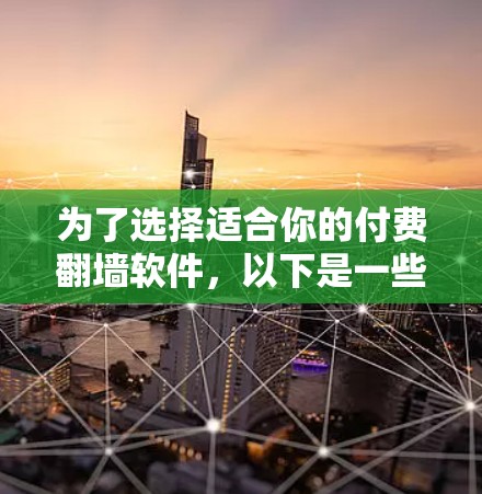 为了选择适合你的付费翻墙软件，以下是一些关键考虑因素和推荐步骤